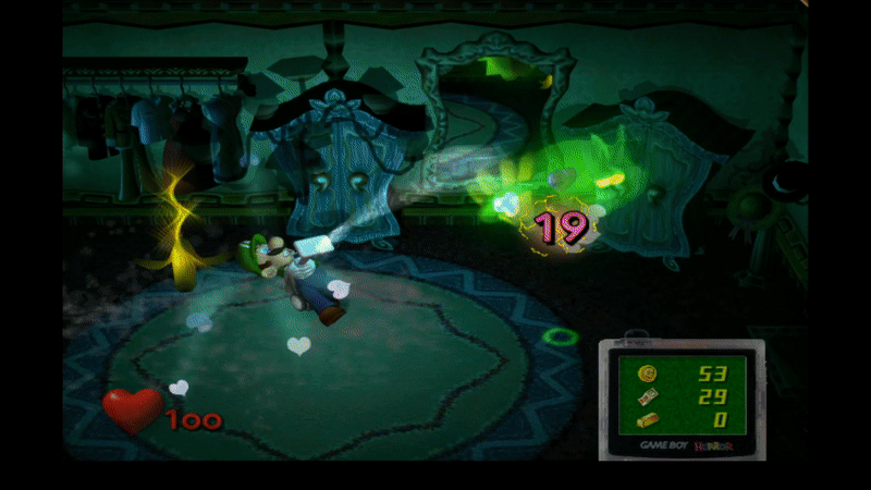 A clip of Luigi from Luigi's Mansion sucking up a ghost with a vacuum.